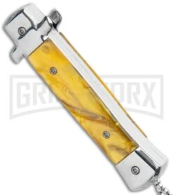 Mago 4.75" Mini Stiletto OTF Automatic Knife - Yellow Marble 9 Mago 4.75" Mini Stiletto OTF Automatic Knife - Yellow Marble -Kershaw Store Mago Mini OTF Stiletto Yellow GX 34273 jr side large