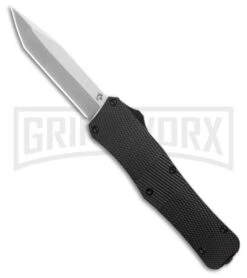 Mantis Auto Black Aluminum Stilletto OTF Knife Tanto - Satin Plain