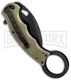 Mantis Tan G-10 Spring Assisted Karambit Knife - Black Plain -Kershaw Store Mantis Karambit SA Tan G 10 Black MANMK5T BHQ 56617 jr side large