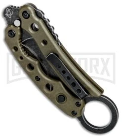Mantis Vuja De Desert G-10 Balisong Karambit Butterfly Knife - Black SW Plain -Kershaw Store Mantis Vuja De Balisong Karambit Crossover Desert Tan G 10 Black SW MANMK4DTSW BHQ 56613 jr side large