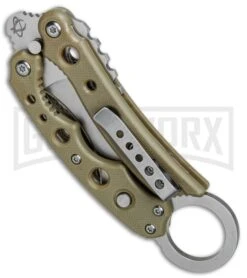 Mantis Vuja De Desert Tan G-10 Balisong Karambit Butterfly Knife - Satin Plain -Kershaw Store Mantis Vuja De Balisong Karambit Crossover Desert Tan G 10 Satin MANMK4DT BHQ 56612 jr side large