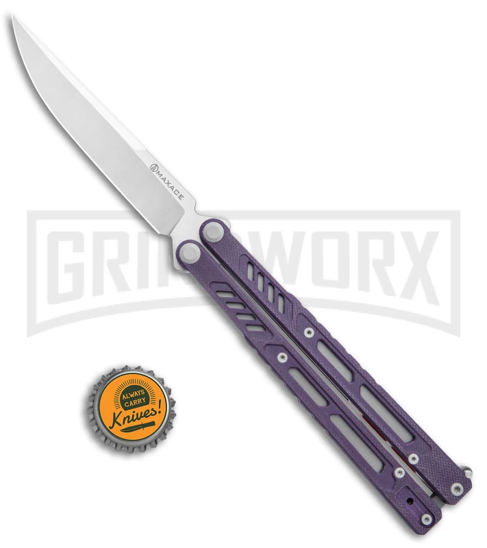 Maxace Banshee V2 Premium Balisong Butterfly Knife Purple G-10 - Satin Plain 8 Maxace Banshee V2 Premium Balisong Butterfly Knife Purple G-10 - Satin Plain - Image 6