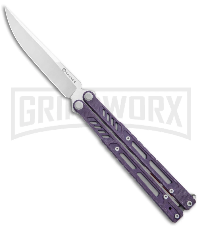 Maxace Banshee V2 Premium Balisong Butterfly Knife Purple G-10 - Satin Plain 3 Maxace Banshee V2 Premium Balisong Butterfly Knife Purple G-10 - Satin Plain