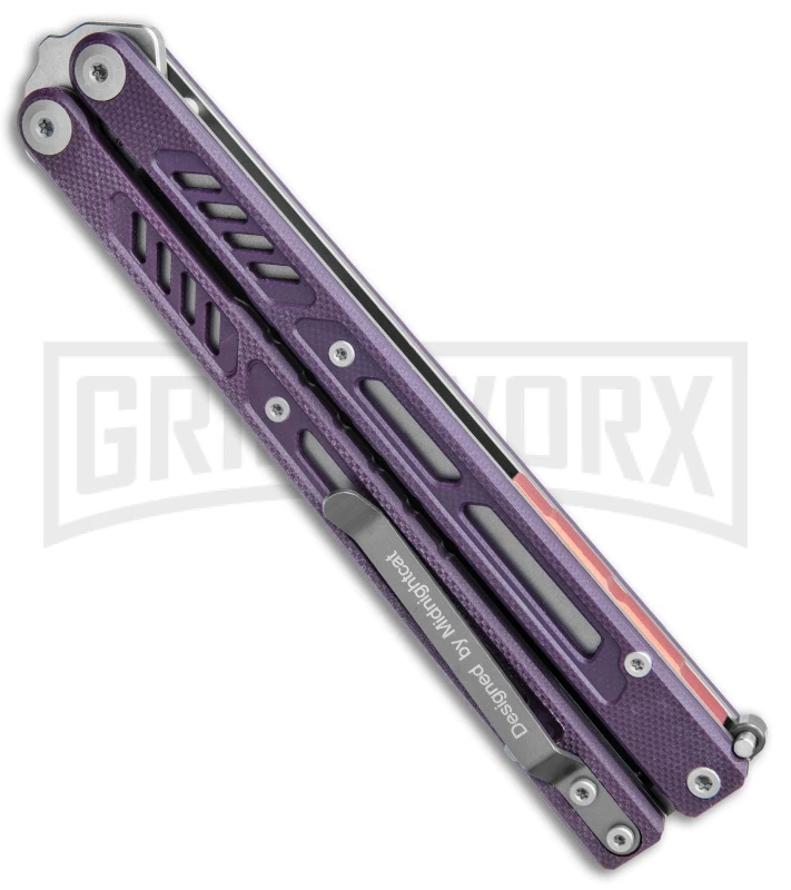 Maxace Banshee V2 Premium Balisong Butterfly Knife Purple G-10 - Satin Plain 5 Maxace Banshee V2 Premium Balisong Butterfly Knife Purple G-10 - Satin Plain - Image 3