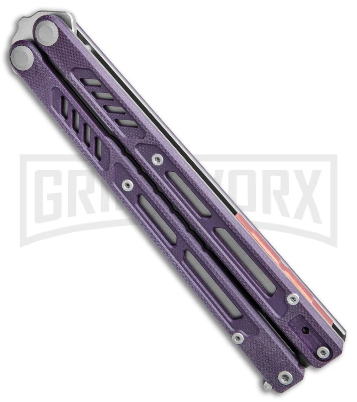Maxace Banshee V2 Premium Balisong Butterfly Knife Purple G-10 - Satin Plain 4 Maxace Banshee V2 Premium Balisong Butterfly Knife Purple G-10 - Satin Plain - Image 2