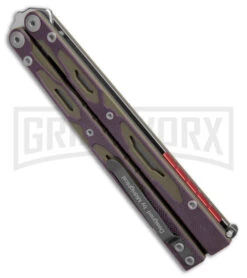 Maxace Unicorn Purple/Green G-10 Balisong Butterfly Knife - Bowie Satin Plain -Kershaw Store Maxace Unicorn Balisong Butterfly Purple Green G10 Satin Bowie GX 40491 jr side large