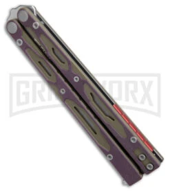 Maxace Unicorn Purple/Green G-10 Balisong Butterfly Knife - Bowie Satin Plain -Kershaw Store Maxace Unicorn Balisong Butterfly Purple Green G10 Satin Bowie GX 40491 jr spine large
