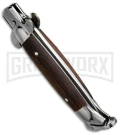 9" Medteh Dark Wood Russian Stiletto Automatic Knife - Satin Plain 8 9" Medteh Dark Wood Russian Stiletto Automatic Knife - Satin Plain -Kershaw Store Meditex 9in Dark Wood Russian Stiletto BP 18121 dl side large