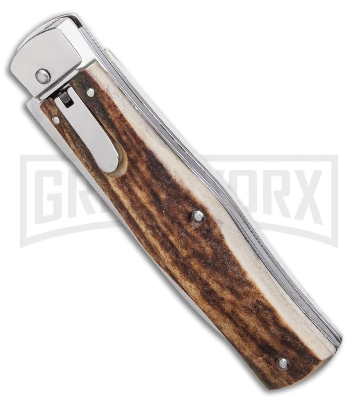 Mikov 241 Predator Stag Automatic Lever Lock Knife Pocket Clip 4 Mikov 241 Predator Stag Automatic Lever Lock Knife Pocket Clip - Image 2