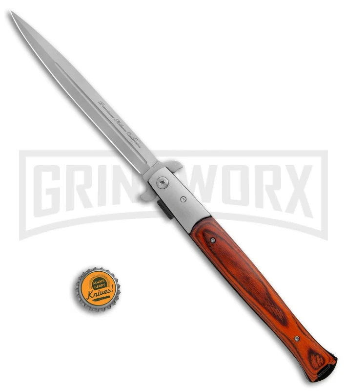 Milano Big Boy Stiletto Red Pakkawood Spring Assisted Knife - Bead Blast 6 Milano Big Boy Stiletto Red Pakkawood Spring Assisted Knife - Bead Blast - Image 4