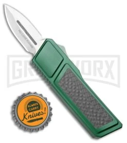 No Limit Knives Akuma OTF Automatic Knife Green Carbon Fiber - Satin Plain -Kershaw Store No Limit Knives Akuma OTF Auto Green CF Satin Dagger GX 34522 jr bottlecap large