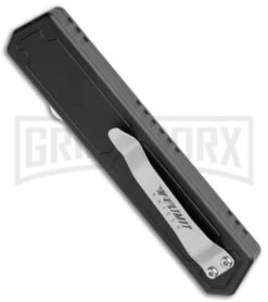 No Limit Knives Fer-De-Lance Black OTF Automatic Knife - Tanto Satin Plain -Kershaw Store No Limit Knives Fer De Lance Black OTF Auto Tanto Satin GX 35957 jr side large