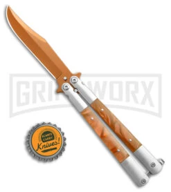 Regal Flipper Orange Swirl Balisong Butterfly Knife - Green Plain -Kershaw Store Orange Swirl Balisong CP Butterfly Orange GX 40647 jr bottlecap large