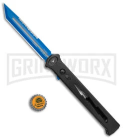 Paragon Estiletto Black Bolt Automatic OTF Knife - Blue Tanto -Kershaw Store Paragon Estiletto Tanto OTF Auto Black Lightning Bolt Blue Serr EST T LB B CBLU BHQ 103600 jr bottlecap large