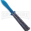 Chalkhill Balisong Butterfly Knife - Blue Spear Point Pattern Handles -Kershaw Store Patterned Balisong Spear Point Butterfly Knife Blue Finish GX 37654 td large