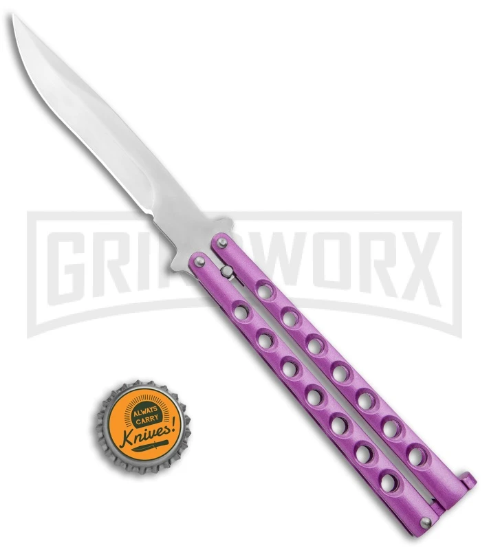 Light Purple Balisong Butterfly Knife - Satin Plain 6 Light Purple Balisong Butterfly Knife - Satin Plain - Image 4