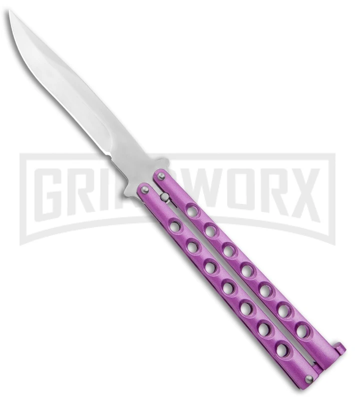 Light Purple Balisong Butterfly Knife - Satin Plain 3 Light Purple Balisong Butterfly Knife - Satin Plain