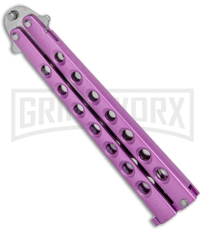 Light Purple Balisong Butterfly Knife - Satin Plain 4 Light Purple Balisong Butterfly Knife - Satin Plain - Image 2