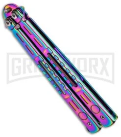 Chalkhill Balisong Spectrum Butterfly Knife - Skeletonized Handles 8 Chalkhill Balisong Spectrum Butterfly Knife - Skeletonized Handles -Kershaw Store Rainbow Balisong Butterfly Knife GX 37605 td side large