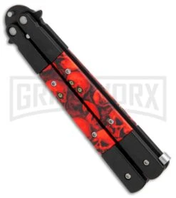 Red Demon Trainer Balisong Butterfly Knife - Black Plain -Kershaw Store Red Demon Trainer butterfly black BP 20689 er side large