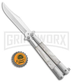Regal Flipper White Swirl Balisong Butterfly Knife - Satin Plain -Kershaw Store Regal Flipper White Swirl Balisong Butterfly Satin BHQ 177230 jr bottlecap large