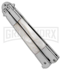 Regal Flipper White Swirl Balisong Butterfly Knife - Satin Plain -Kershaw Store Regal Flipper White Swirl Balisong Butterfly Satin BHQ 177230 jr spine large