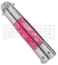 Regal Flipper Balisong Pink Swirl Acrylic Butterfly Knife - Satin Plain -Kershaw Store Regal Flipper pink swirl acrylic satin plain BP 22056 er spine large