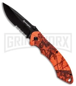 Remington F.A.S.T. 2.0 Orange Camo Aluminum Spring Assisted Knife - Black Serr