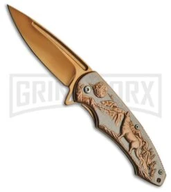Rite Edge Night Howler Gold Spring Assisted Knife - Gold Plain