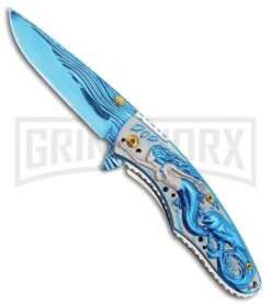 Rite Edge Mermaid Blue Spring Assisted Knife - Blue Plain
