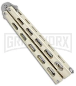 Champagne Balisong Trainer Butterfly Knife - Satin Plain 8 Champagne Balisong Trainer Butterfly Knife - Satin Plain -Kershaw Store Ronin Gear Champagne Balisong Trainer Butterfly Satin GX 37516 jr side large