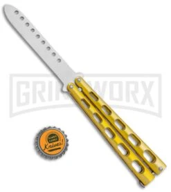 Ronin Gear Yellow Balisong Trainer Butterfly Knife - Satin Plain -Kershaw Store Ronin Gear Gold Balisong Trainer Butterfly Satin GX 37366 jr bottlecap large