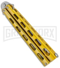 Ronin Gear Yellow Balisong Trainer Butterfly Knife - Satin Plain -Kershaw Store Ronin Gear Gold Balisong Trainer Butterfly Satin GX 37366 jr spine large