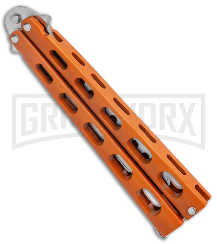 Ronin Gear Orange Balisong Trainer Butterfly Knife - Satin Plain 5 Ronin Gear Orange Balisong Trainer Butterfly Knife - Satin Plain - Image 3