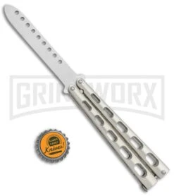 Ronin Gear Silver Balisong Trainer Butterfly Knife - Satin Plain -Kershaw Store Ronin Gear Silver Balisong Trainer Butterfly Satin GX 37347 jr bottlecap large
