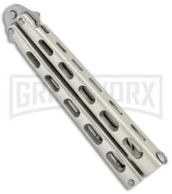 Ronin Gear Silver Balisong Trainer Butterfly Knife - Satin Plain -Kershaw Store Ronin Gear Silver Balisong Trainer Butterfly Satin GX 37347 jr spine large