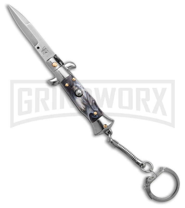 SKM 4" Italian Stiletto Gray Acrylic Automatic Knife Keychain - Bayo 3 SKM 4" Italian Stiletto Gray Acrylic Automatic Knife Keychain - Bayo