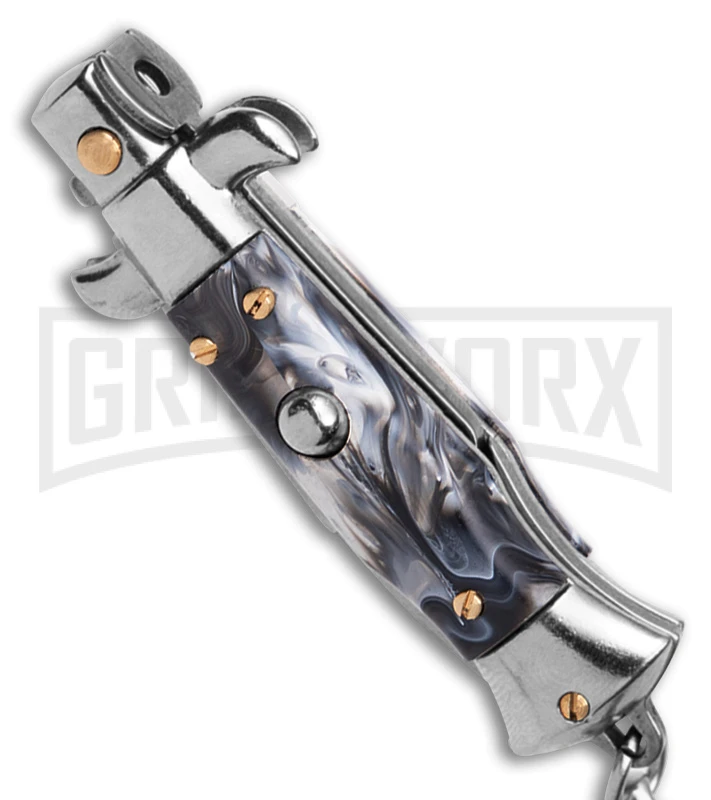 SKM 4" Italian Stiletto Gray Acrylic Automatic Knife Keychain - Bayo 4 SKM 4" Italian Stiletto Gray Acrylic Automatic Knife Keychain - Bayo - Image 2