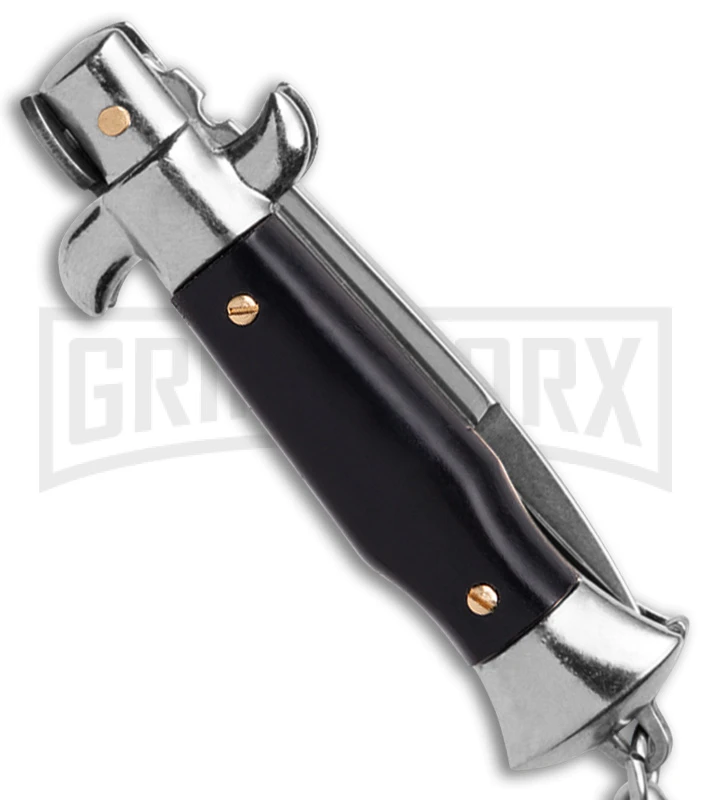 SKM 4" Italian Stiletto Black Automatic Knife Keychain - Bayo 5 SKM 4" Italian Stiletto Black Automatic Knife Keychain - Bayo - Image 3