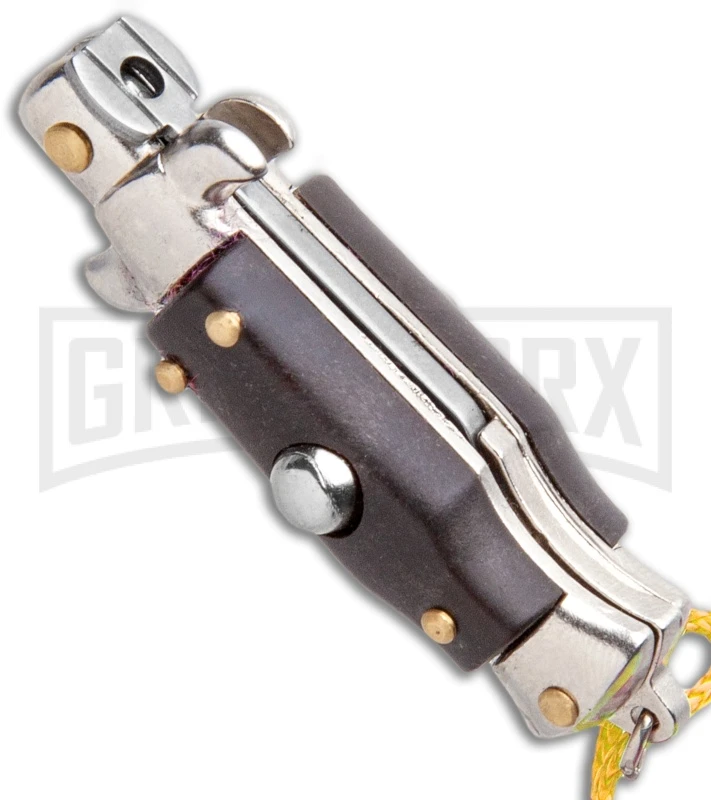 Italian Stiletto Brown Automatic Knife Yellow Keychain - Flat Grind 4 Italian Stiletto Brown Automatic Knife Yellow Keychain - Flat Grind - Image 2