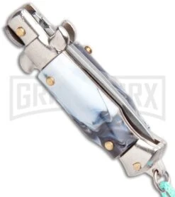 Italian Stiletto Gray Marble Automatic Knife Teal Keychain - Flat Grind 8 Italian Stiletto Gray Marble Automatic Knife Teal Keychain - Flat Grind -Kershaw Store SKM Italian Stiletto Keychain Auto Marble Teal Satin BHQ 102943 jr side large