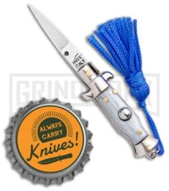 Italian Stiletto Gray Automatic Knife Blue Keychain - Flat Grind 9 Italian Stiletto Gray Automatic Knife Blue Keychain - Flat Grind -Kershaw Store SKM Italian Stiletto Keychain Auto Silver Blue Satin BHQ 102946 jr bottlecap large