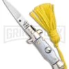 Italian Stiletto Gray Automatic Knife Yellow Keychain - Flat Grind