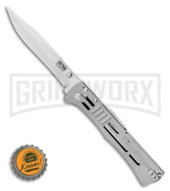 SOG Bead Blast SlimJim XL Silver Spring Assisted Knife - Satin Plain -Kershaw Store SOG SlimJim XL Bead Blast Assisted Opening Knife 4.18 Satin SJ 51 BHQ 11536 LS Bottlecap large
