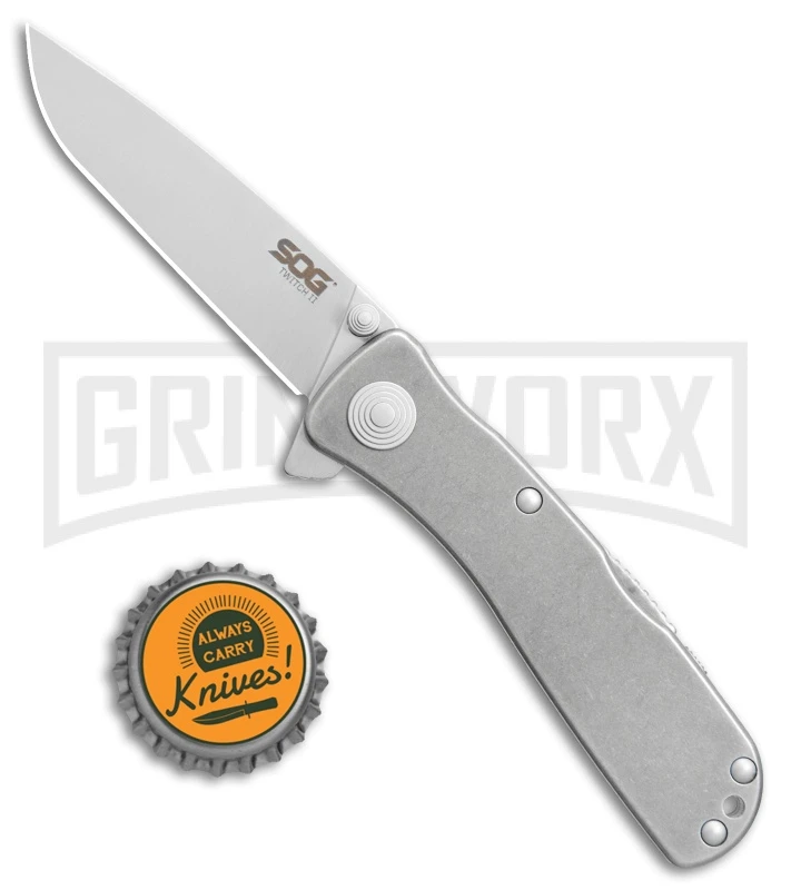 SOG Knives Twitch II LT Stonewash Spring Assist Knife - Satin Plain 6 SOG Knives Twitch II LT Stonewash Spring Assist Knife - Satin Plain - Image 4