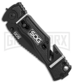 SOG Knives Trident Elite Spring Assisted Knife - Black Plain -Kershaw Store SOG trident elite clip point black TF102 BHQ 21597 er spine large