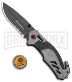 Smith And Wesson S.A. Gray Spring Assisted Knife - Black Serrated -Kershaw Store SW S.A. Thumb Stud Spring Assisted Knife Aluminum Black BHQ 93635 kp bottle cap large