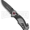Smith And Wesson S.A. Gray Spring Assisted Knife - Black Serrated -Kershaw Store SW S.A. Thumb Stud Spring Assisted Knife Aluminum Black BHQ 93635 kp open large