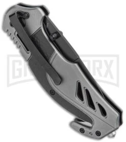 Smith And Wesson S.A. Gray Spring Assisted Knife - Black Serrated -Kershaw Store SW S.A. Thumb Stud Spring Assisted Knife Aluminum Black BHQ 93635 kp side large