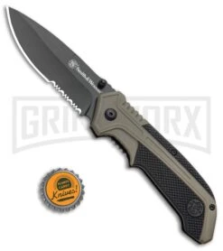 Smith And Wesson S.A. OD Green Spring Assisted Knife - Black Serrated -Kershaw Store SW S.A. Thumb Stud Spring Assisted Knife OD Green Aluminum Black BHQ 93636 kp bottle cap large